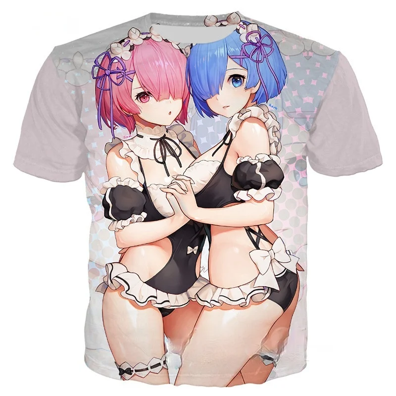 

Футболка Мужская/женская с 3D принтом, милая Повседневная Уличная одежда в стиле Харадзюку С аниме надписью «Re: Zero Rem Ram»