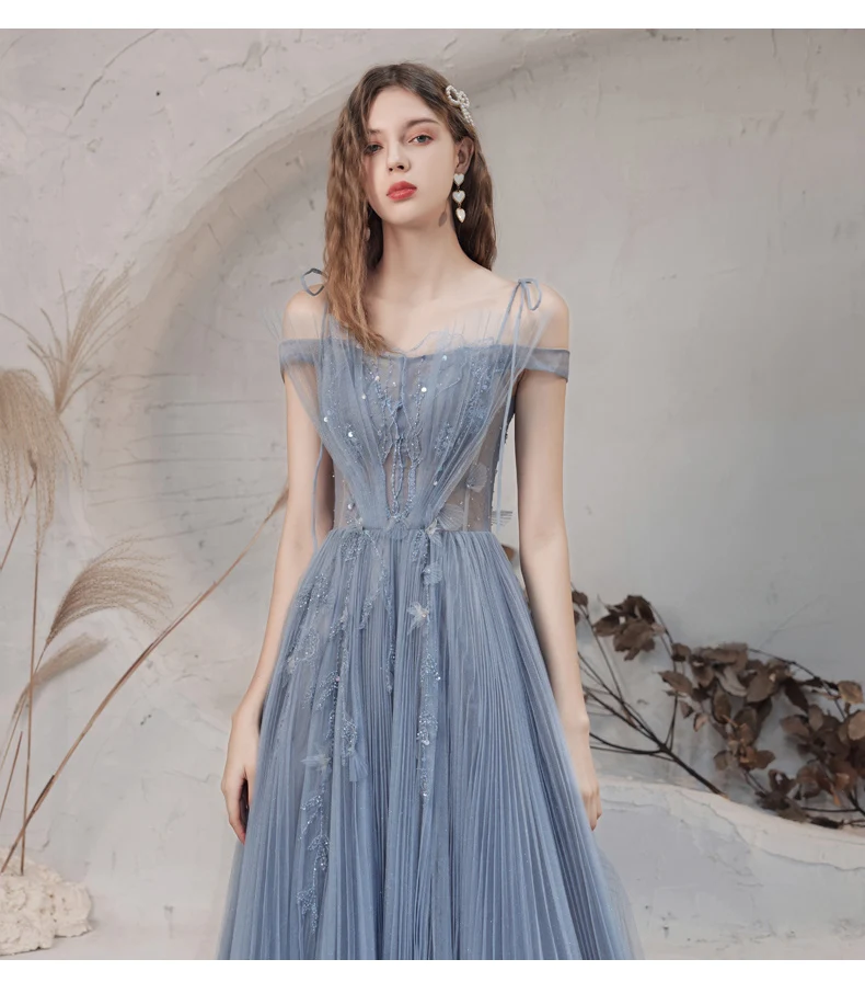 long sleeve formal dresses Elegant Spaghetti Strap Evening Dress Off Shoulder A-Line Floor Length Banquet Dress Appliques Lace-Up Pageant Party Gown evening maxi dresses