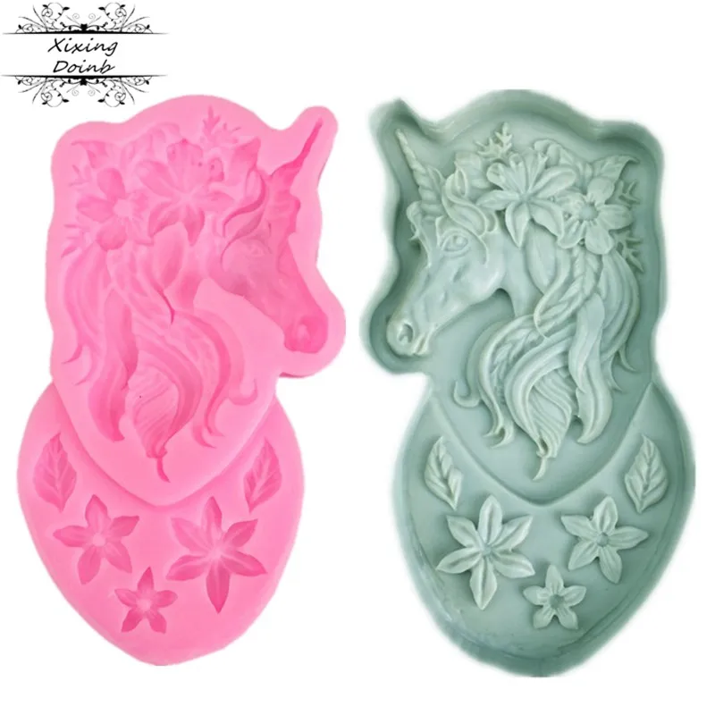 Новый DIY Единорог голова цветок силиконовая форма лист шоколадная инструмент для