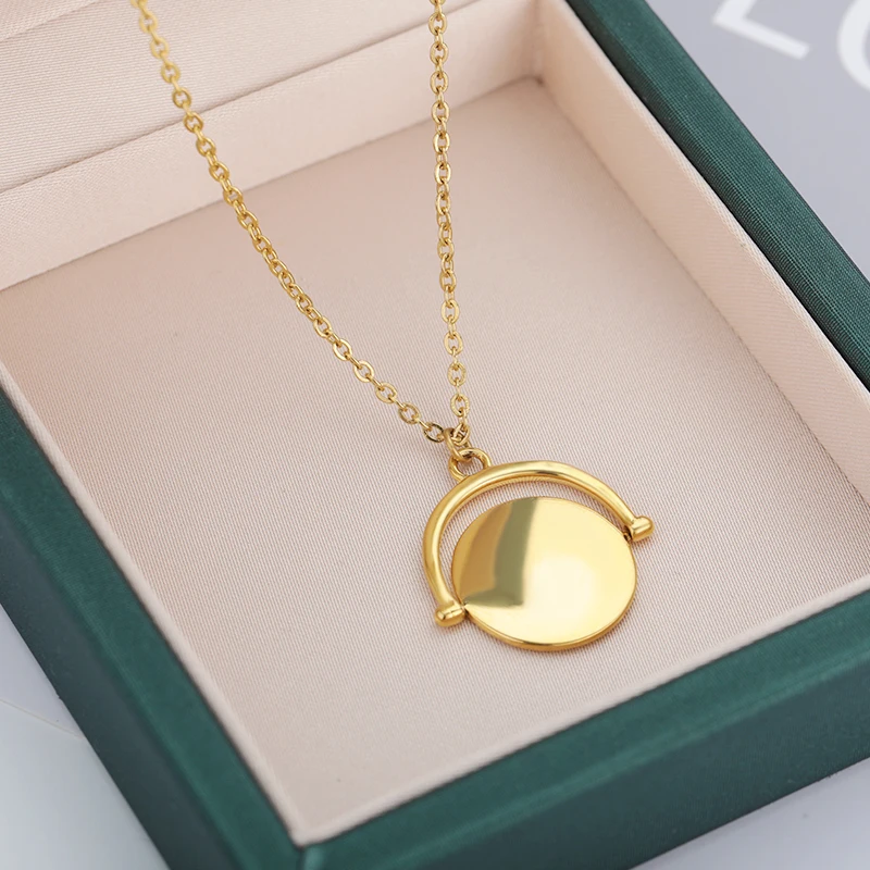 

Vintage Stamp Silver Color Round Disc Pendant Necklace Gold Simple Stainless steel Jewelry Charm Necklace For Women Jewelry Gift