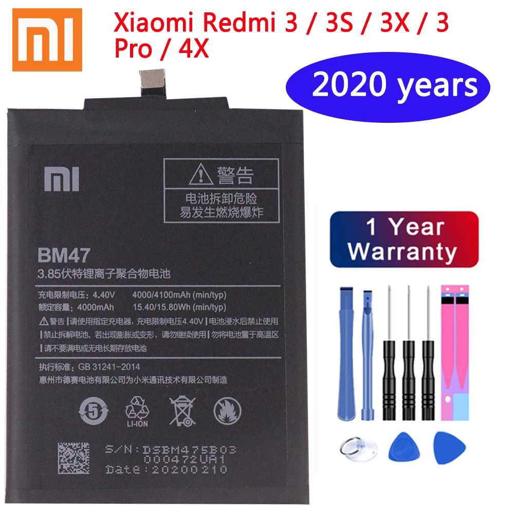 Оригинальная запасная батарея BM47 4000 мАч для XIAOMI Redmi 4X 3S 3 Pro 3X натуральная
