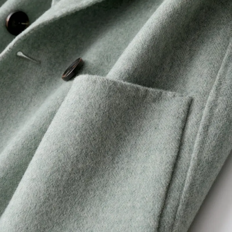 

Korean Short Herringbone Double-sided Cashmere Coat Women's Blazer Autumn Winter 2020 Small Tweed Jacket Green Simple Overcoat