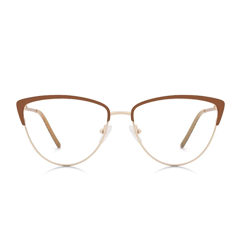 

Metal Women Prescription Glasses Frame Elegant Lady New Designer Optical Glasses Frame Clear lens Eyewear Brown Eyeglasse
