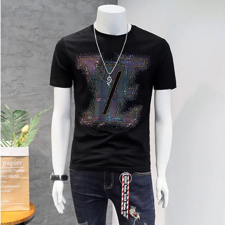 

Hot drill ice silk cotton short sleeve T-shirt men's tide brand trend Joker 2021 summer new men's half sleeve shirt