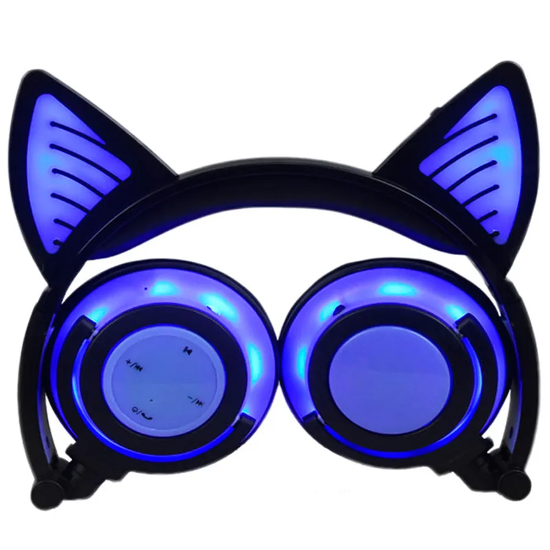 Наушники Bluetooth Беспроводные гарнитуры Складные дети LIMSON Наушники Cat Ear Light Up 3,5 мм Штекерный кабель с микрофоном Совместимость с iPhones iPad Laptop BBL108 - Цвет: BLR108-blue