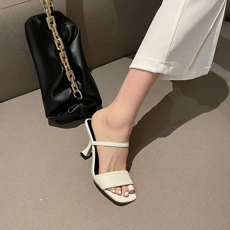

[fvfv]Women Sandals Slides Woman Pumps Block Heels Wood High Heels Narrow Band Women Slippers Summer Shoes Sandals Fashion Shoes
