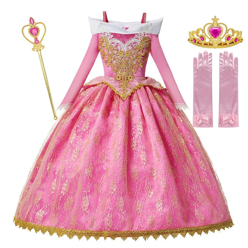

Frozen 2 Girls Deluxe Sleeping Beauty Princess Costume Long Sleeve Pageant Party Gown Children Fancy Dress Up Frocks 3-10T
