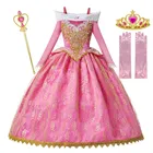 Детский костюм принцессы MUABABY, роскошный нарядный костюм Спящей красавицы с длинными рукавами, пышное вечернее платье, От 3 до 10 лет