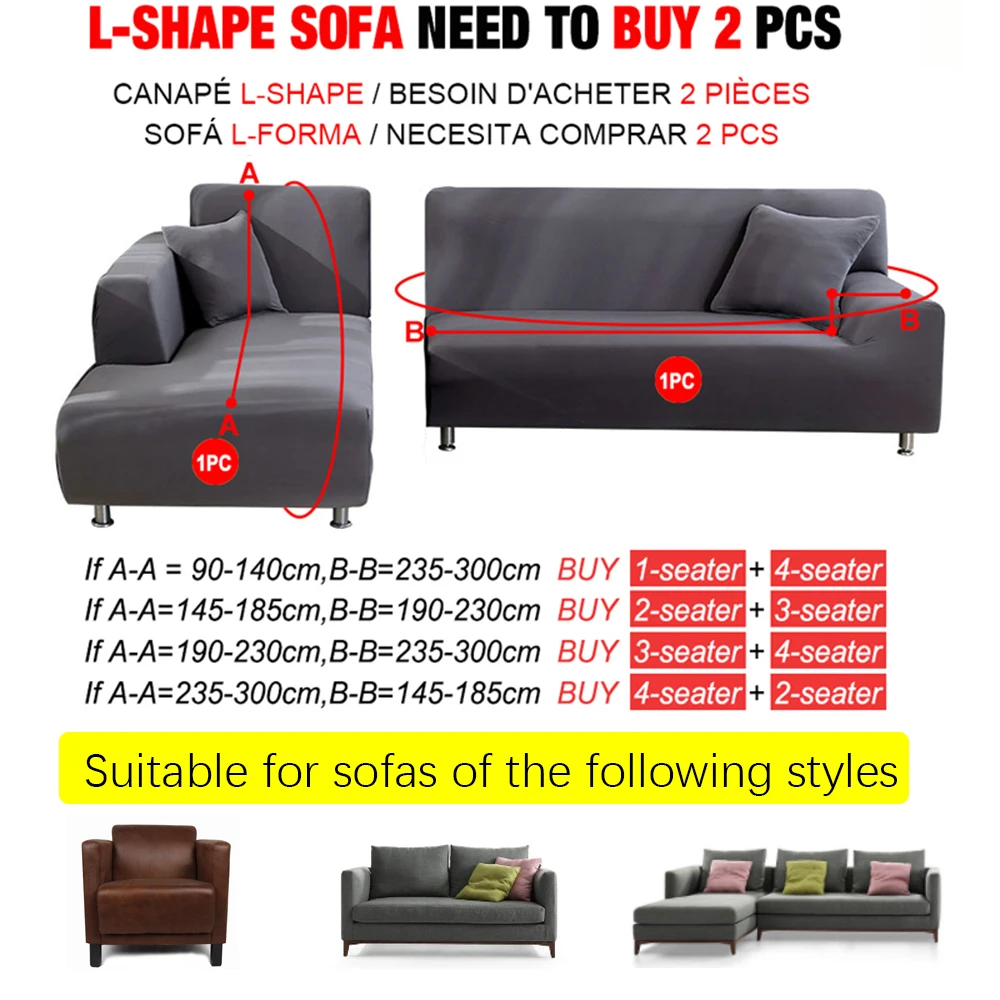 

Elastic Sofa Cover Corner Couch Cover for Living Room 2/3/4/5 Seater Protector Gray/Black Cushion Bank Chair Armchair Slipcovers