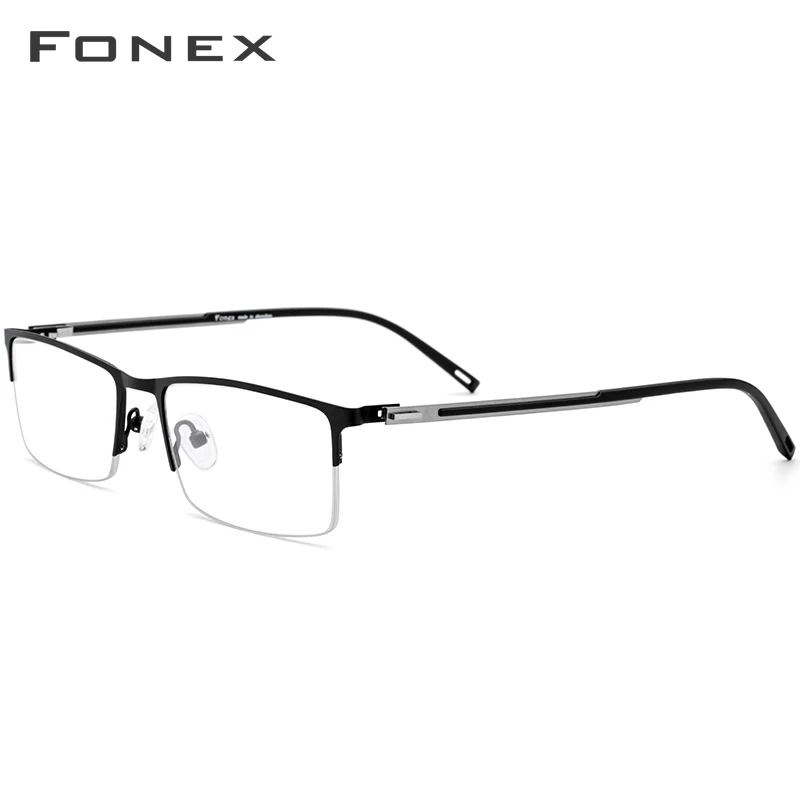 FONEX очки с оправой из сплава полуоправы полуквадратные от близорукости, по рецепту оправа для очков Мужская Новые оптические Безвинтовые очки 9858 - Цвет оправы: Черный