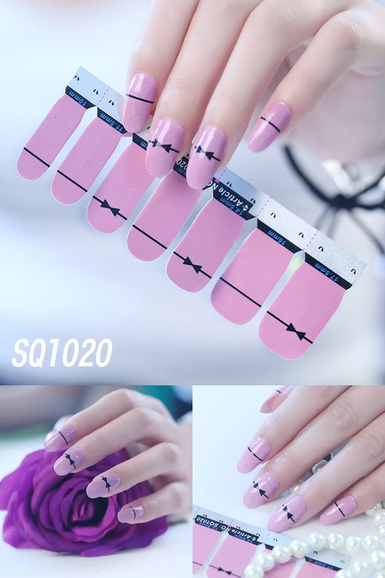 SQ1020 14 стикеров для дизайна ногтей, переводные наклейки, Корейская коллекция, маникюр, сделай сам, лак для ногтей, полоски, обертывания, вечерние - Цвет: SQ1020