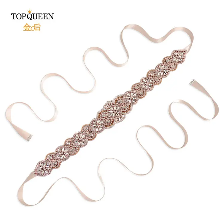 baby pink TOPQUEEN S161B-RG, розовое золото, свадебный пояс, стразы, стразы, пояс для свадебного платья - Цвет: baby pink