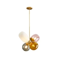 modern four different color baloon shape glass shade led e27 warm light gold pipe erected pendant lights for living room