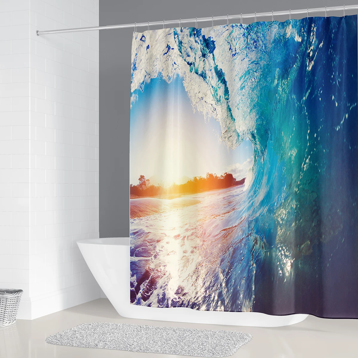 Sea Wave Fabric Shower Curtain Summer Dusk Ocean Scenery Bathroom Curtains Set Non-Slip Rugs Toilet Lid Cover Mat Carpet | Дом и сад