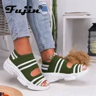 Женские сандалии на платформе Fujin, Модные Повседневные Дышащие сандалии на толстой подошве без застежки, лето 2020