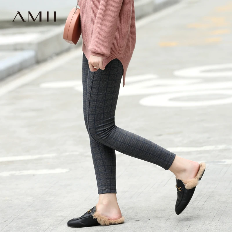 Женские леггинсы в клетку Amii зимние однотонные облегающие длинные брюки 11820146 |