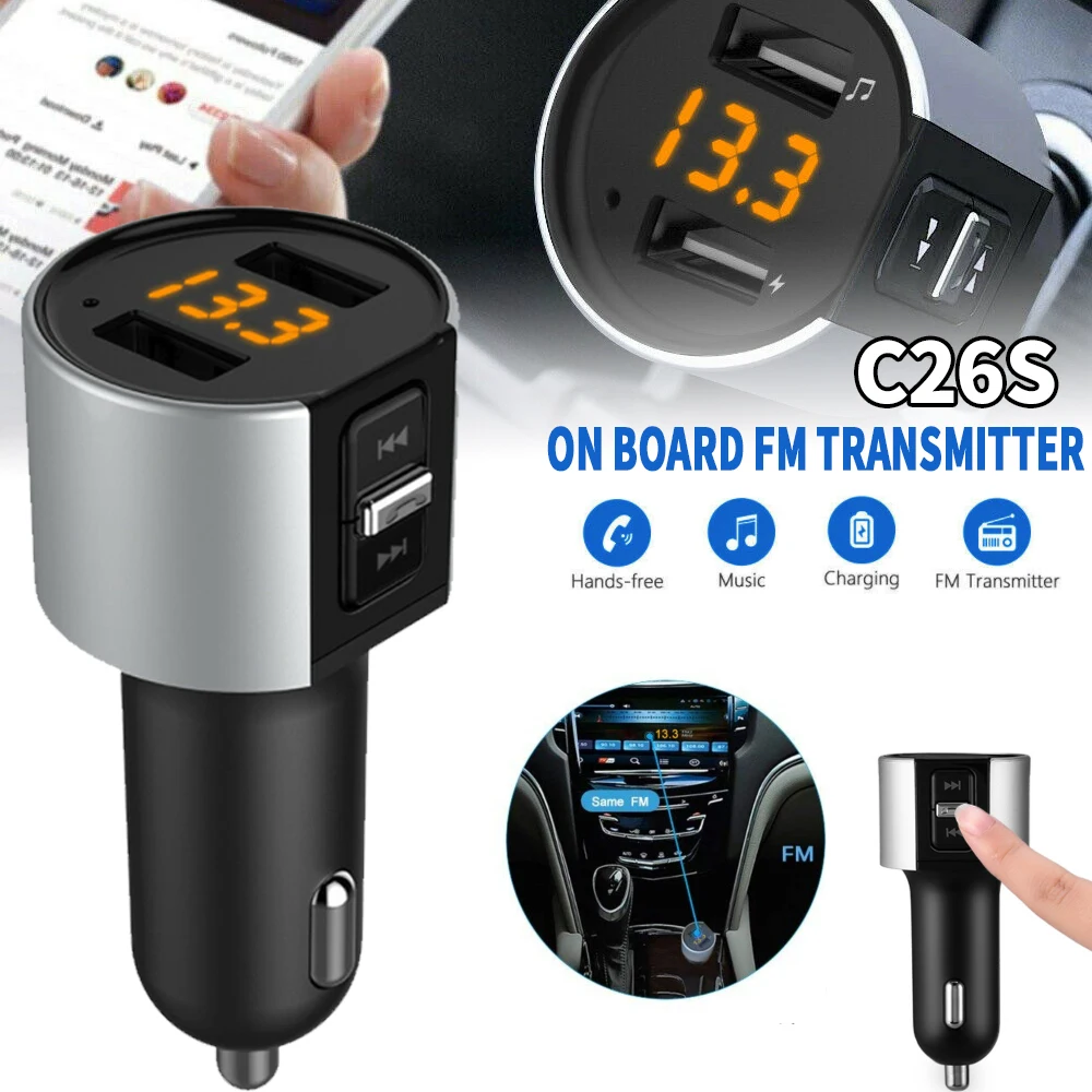 

1pc 12V/24V Car FM Transmitter 32GB Multi-functional Cars Radio Adapter Blue LED Digital Display Automobile FMs Transmitters