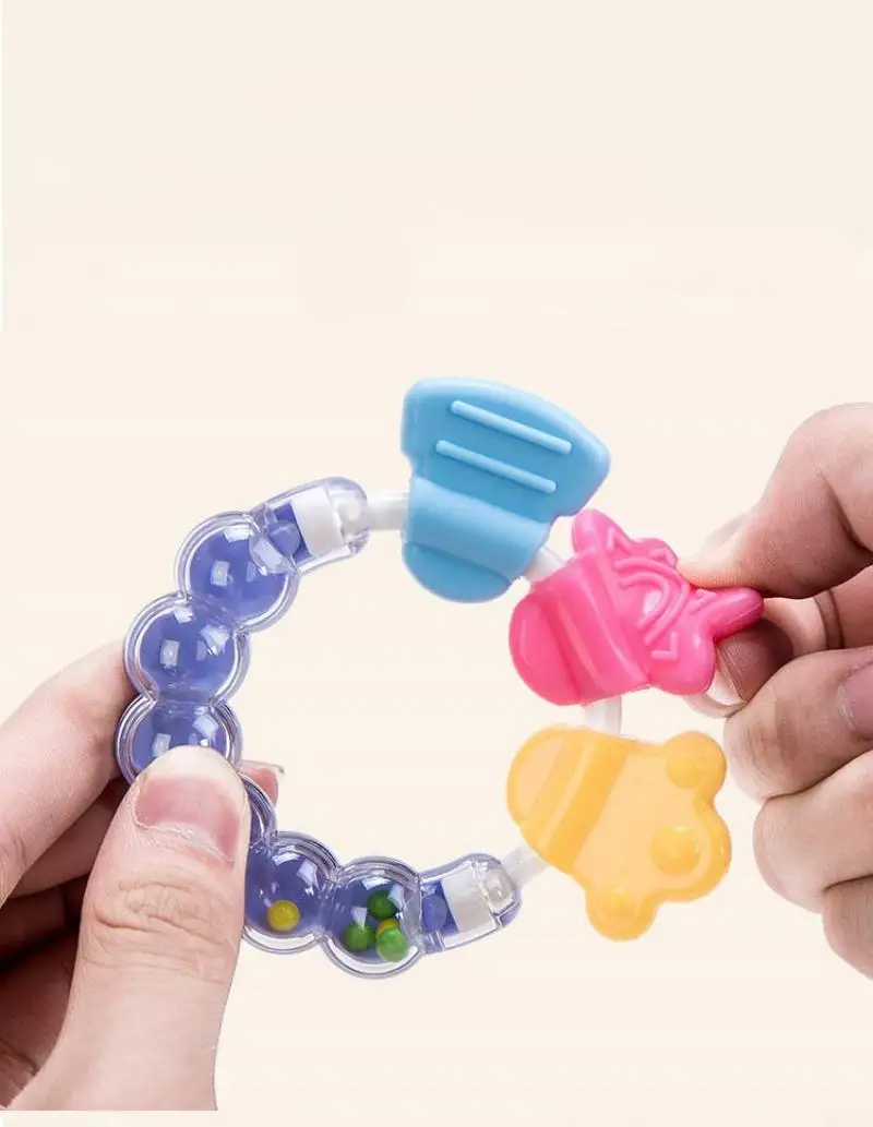 

1pcs Security Newborn Baby Rattles Teether Toy Teeth Biting Babies Toddler Bed Bell Silicone Handbell Jingle Cartoon Teether