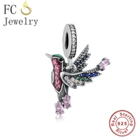 fc jewelry fit original pandora charm bracelet 925 silver 3d color zircon feather fly hummingbird bead for making berloque 2021