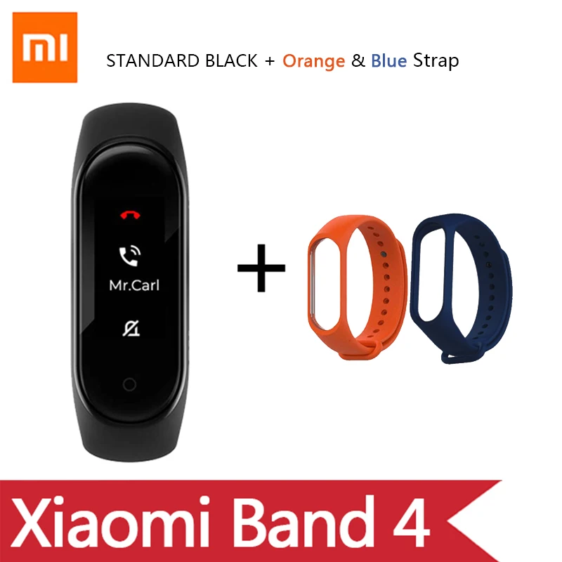 Ad Orange Blue Strap Умный Браслет OriginalXiao mi Band 4 на английском, испанском и русском языках, 3 цвета, AMOLED экран, mi band 4, Smartband, fitness Traker - Цвет: Ad Orange Blue Strap