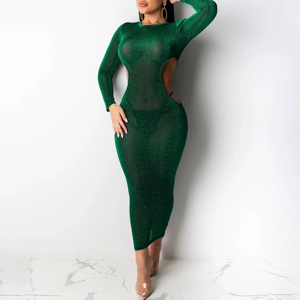 Женское Сетчатое прозрачное сексуальное платье Bikitique обтягивающее с круглым