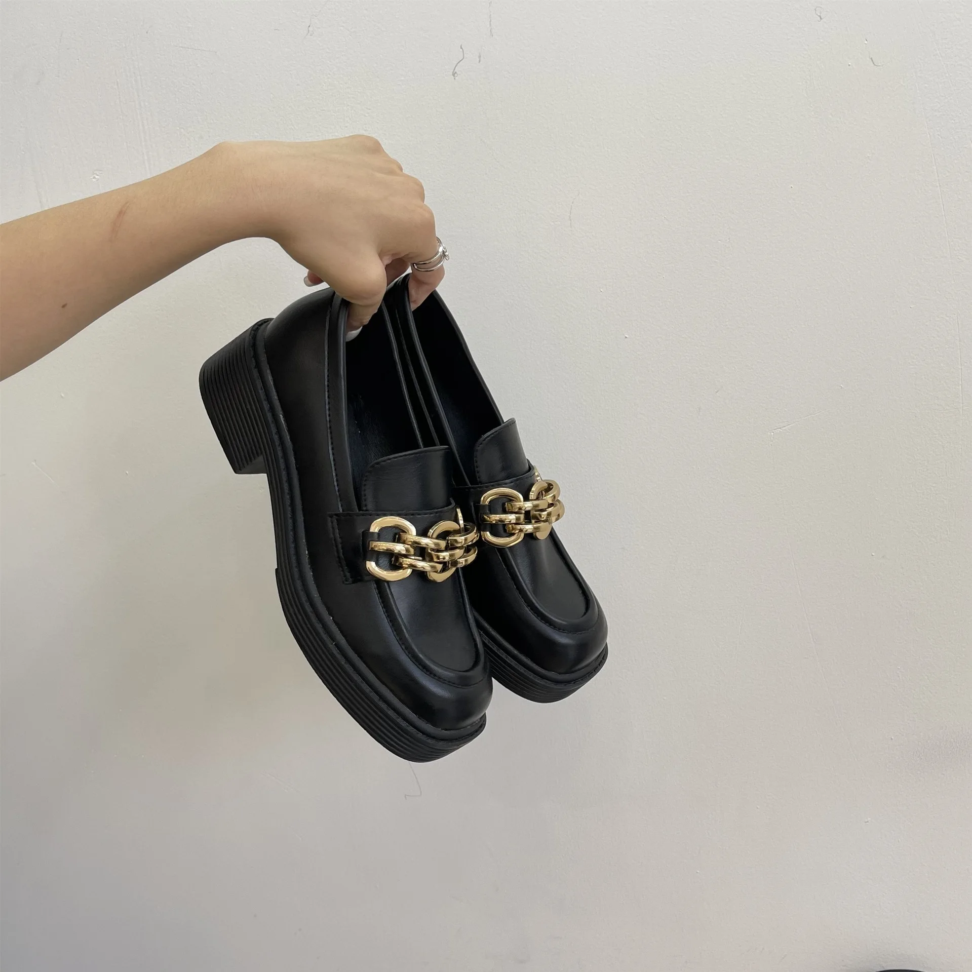 Female British Style New Thick-soled College Style Casual Loafers Genuine Leather Fashion Shoes Girls Flats Leisure Lazy Single