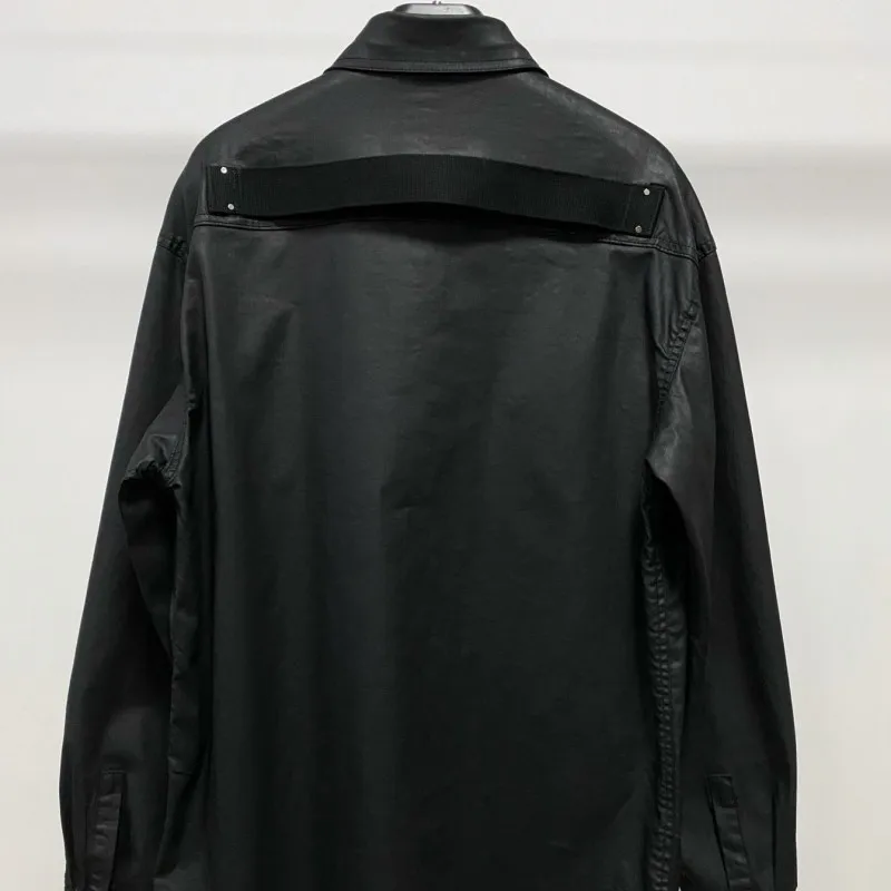

Men High Street Casual Long Sleeve Shirts Gothic Style Splice Square Collar Tops Shirt Autumn Winter Loose Black Cargo Jacket
