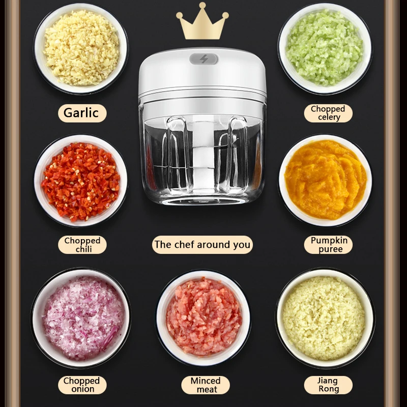 

Electric Garlic Masher Rugged Mini Crusher Chopper USB Charging Masher Machine for Garlic Ginger Chili Cutter Kitchen Gadget