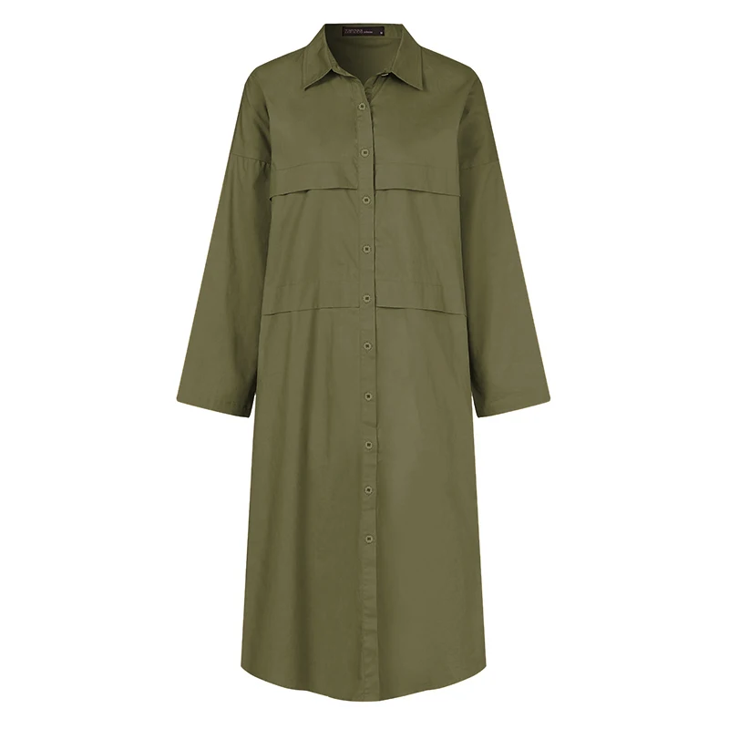 

ZANZEA Autumn Long Shirt Fashion Women Lapel Neck Long Sleeve Solid Shirt Casual Buttons Cardigan Female Vintage Outwear Top