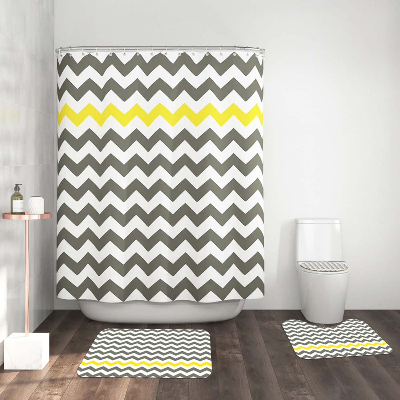 

71 x 71 "shower curtain Simple geometric stripe print waterproof polyester shower curtain bathroom accessory hook