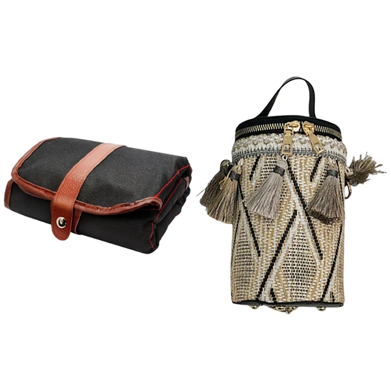 

72 Assorted Colored Pencils Organizer, Roll Up Washable Canvas Pencil Bag with High Quality Straw Woven Bag