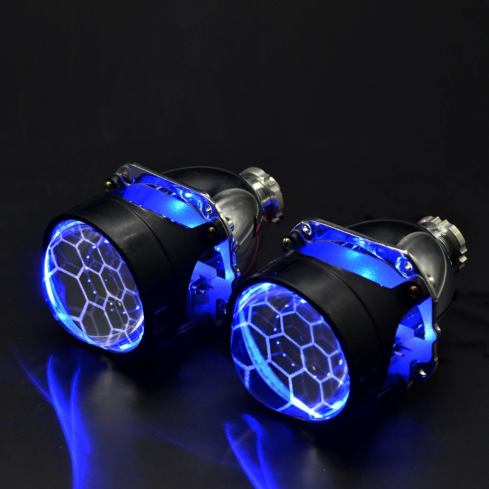 blue demon eyes 2 шт., футбольное синее покрытие, би ксенон, hid, объектив проектора с DRL, ангельские глазки, кожухи, налобный фонарь, H1, H4, H7, комплект для сборки автомобиля, мотоцикла - Цвет: blue demon eyes