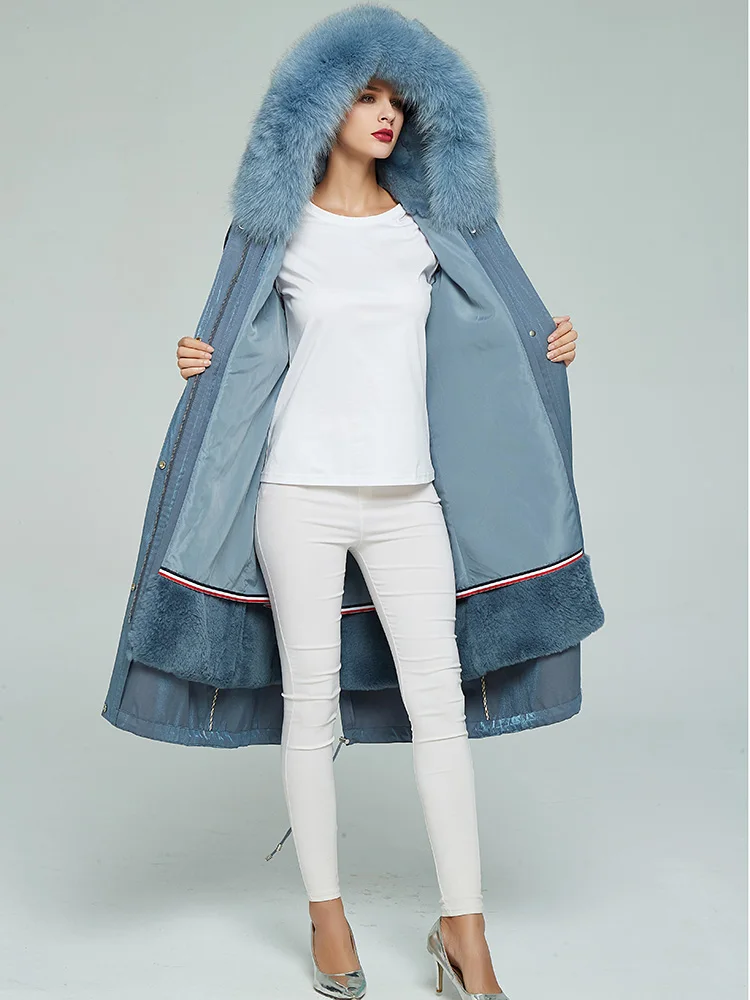 Koop Hoge Kwaliteit Rex Konijn Fashion Bontjassen Vos Bontkraag Capuchon Winterjas Vrouwen Dikker Warme Vrouwelijke Jas Mujer Parka Zjt512