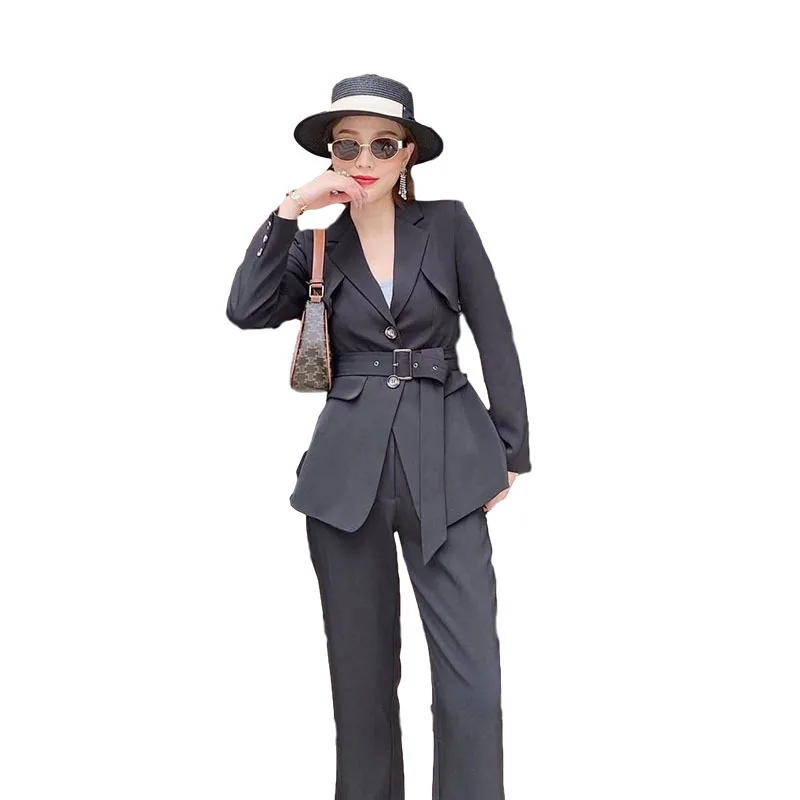 

Temperament suit women 2020 autumn new fashion organ position suit collar coat SLIM STRAIGHT pants two piece set