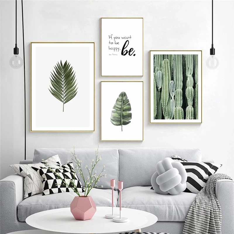 

Nordic Posters and Prints Green Leaves Cactus Canvas Painting Home Decor Modern Plant Wall Art Picture Bedside Living Room Decor