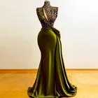 Женское атласное платье-русалка, элегантное вечернее платье с блестками и высоким воротом, без рукавов, со шлейфом, платье для выпускного вечера, официальное платье для Саудовской Аравии