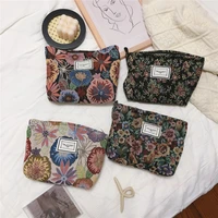 flowers fashion womens makeup bag jacquard travel cotton toiletry cosmetic storage clutch canvas large capacity zipper handbags