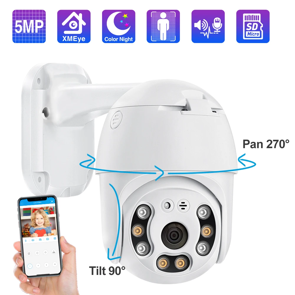 

1080P 5MP POE PTZ IP Camera Human Detection Color Night Vision Two-way Audio Security CCTV Camera Video Surveillance P2P