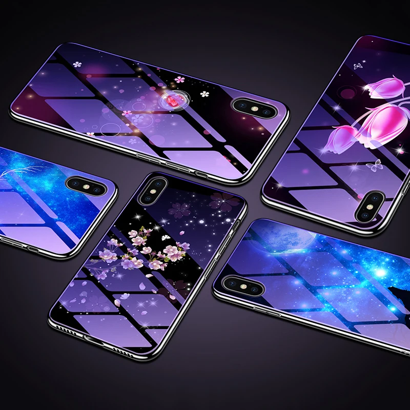 3D цветок закаленное стекло чехол для iphone 6 6s 7 8 Plus роскошный градиент звездное