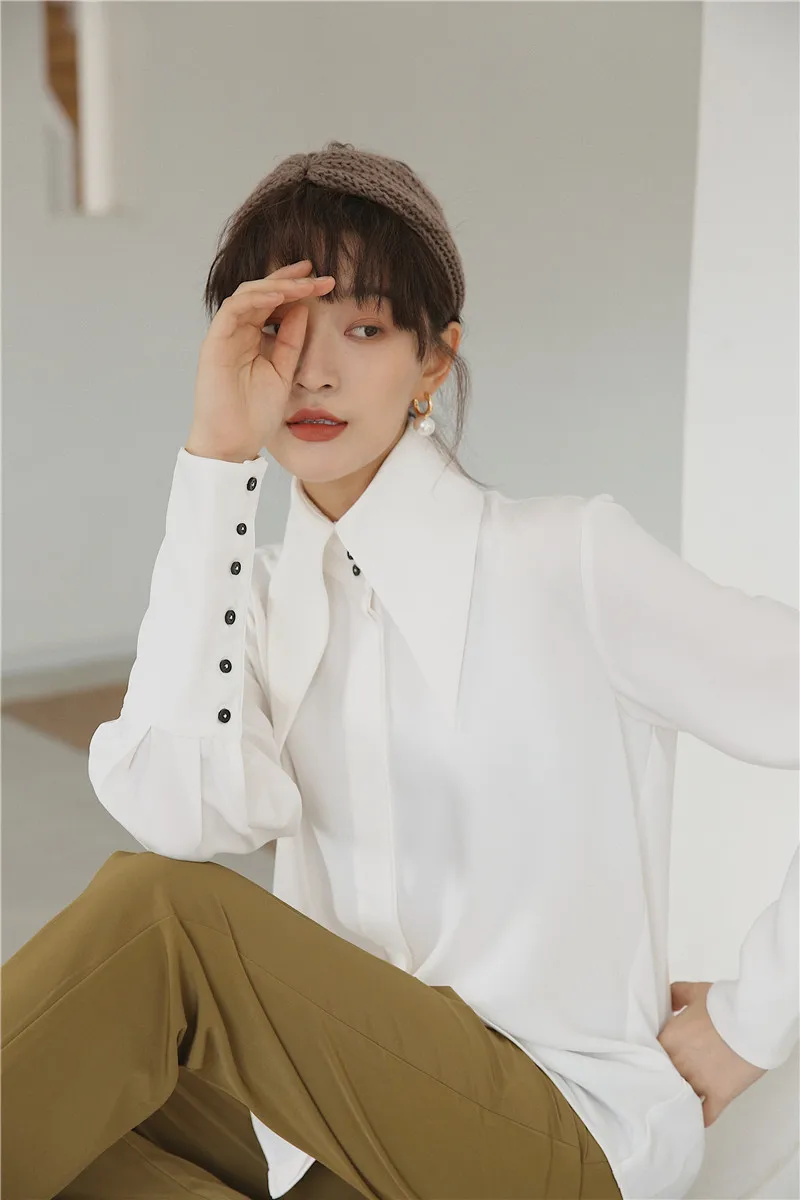 2020 spring England Style Vintage Blouse White Lantern Long Sleeve Simple Comfortable Loose Shirt Women | Женская одежда