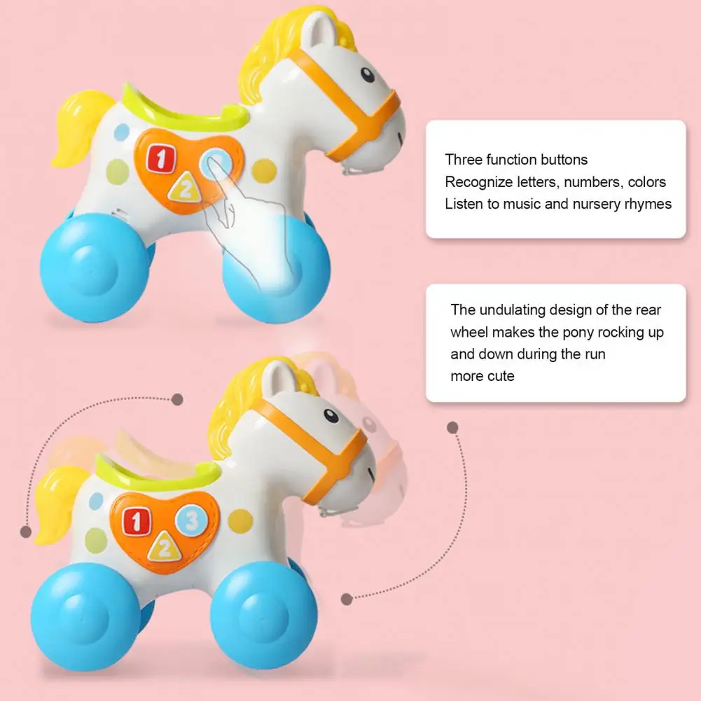 

Baby Push Pull Toys Cartoon Animal Shape Early Education Plastic Safe Horse Pull Along Walking Toys for Birthday Gifts