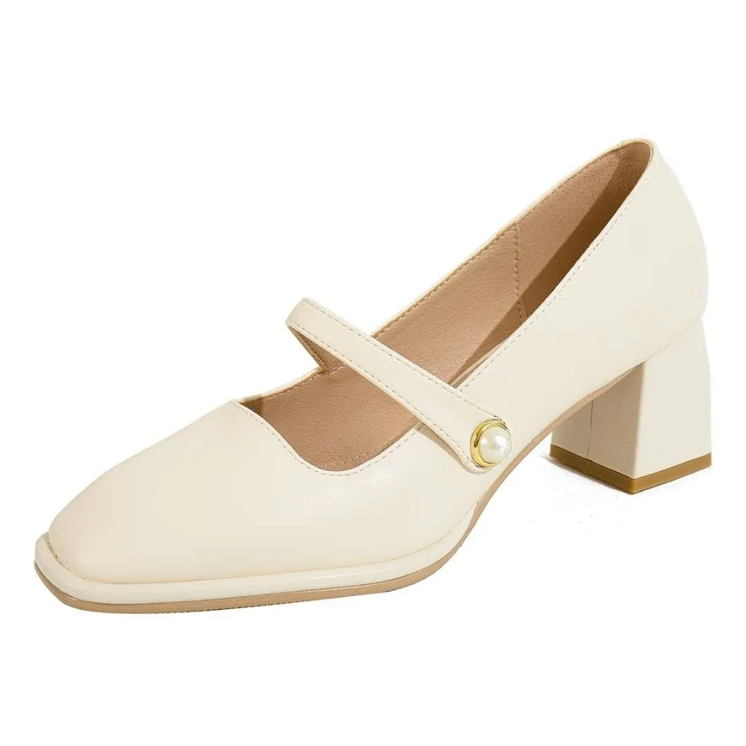 

2021 Spring and Summer New One-foot Thick Heel Casual Sweet Shallow Mouth Square Toe Korean Version of Mary Jane Women's Shoes