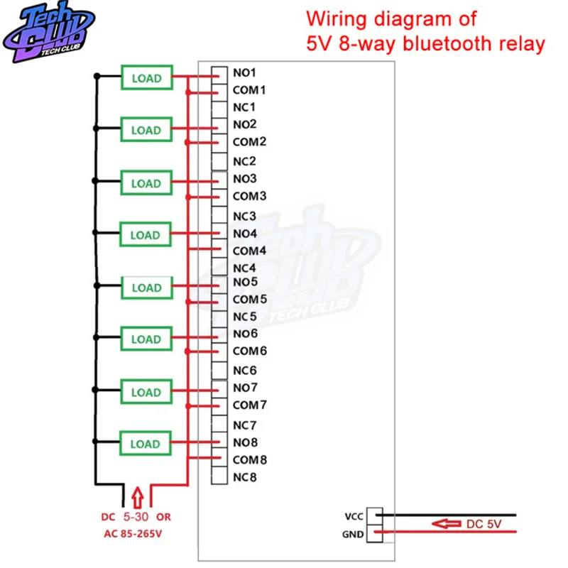 Релейный модуль DC 12 В/5 В 8 каналов совместимый с Bluetooth переключатель управления