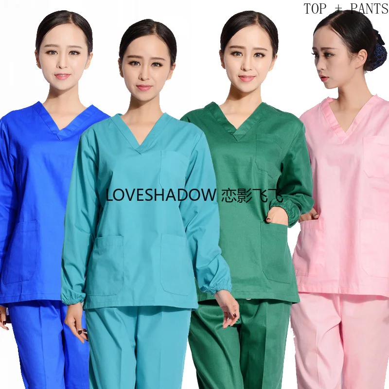 

Штекер Размеры S-4XL женские скрабы набор с длинным рукавом униформы лаборатории рабочая одежда из хлопка Больница твердой Цвет V образным вы...