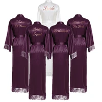 bridesmaid robes long silk satin robe w lace robe bridal wedding robe sleepwear bathrobe long gowns for women purple