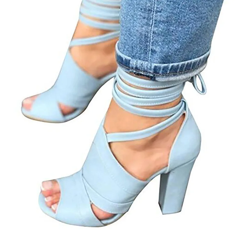 

Sandalias Mujer 2020 Women Sandals Gladiator High Heels Strap Pumps Buckle Strap Shoes Fashion Summer Ladies Shoes size 34-43