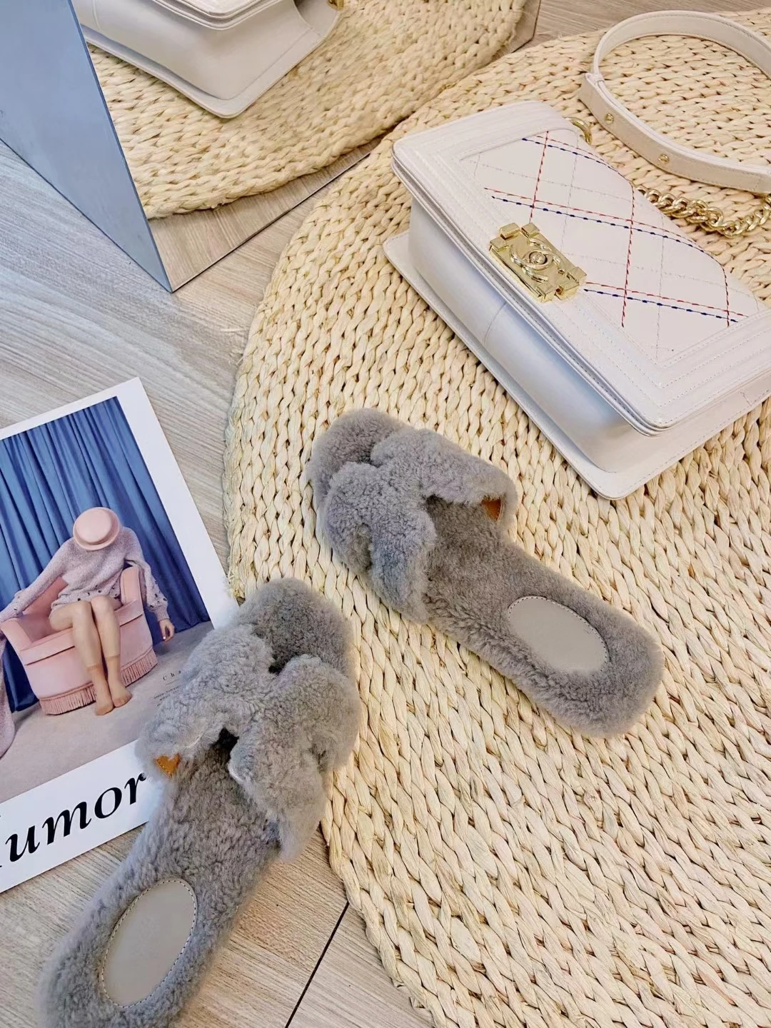 

Wool Genunie Leather Women Slippers Comfortable High Quality Flat Sandals Hairy Shaggy Outdoor Shoes For Women Goat Skin Flats