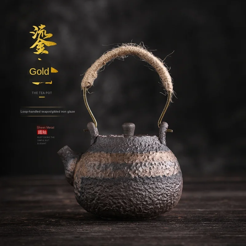 

Small Number Loop-Handled Teapot Vintage Gilt Iron Glaze Coarse Pottery Teapot Handmade Ceramic Kung Fu Tea Set Single Teapot