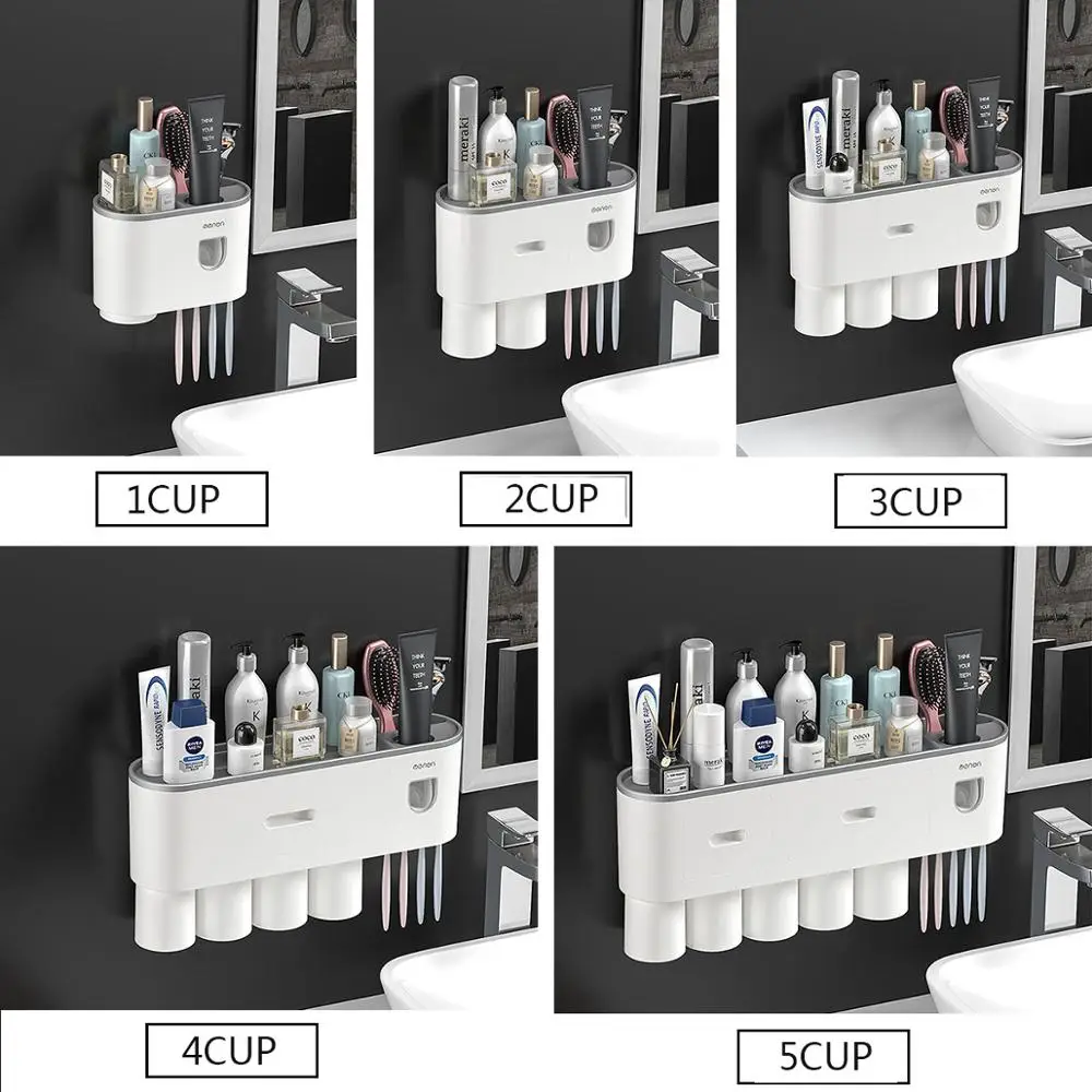 

Multifunctional Wall-Mounted Toothbrush Holder Space Saving Toothbrush Organizer with Dustproof Automatic Toothpaste Dispenser