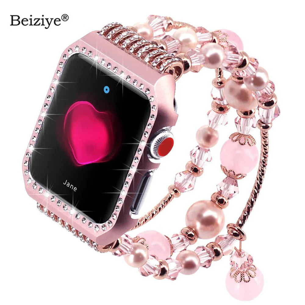 

Women Jewelry Strap+Diamond Watch Case For Apple Watch 38mm 42mm 40mm 44mm Series 6 5 4 Bracelet pulseira iWatch Band 3 2 correa